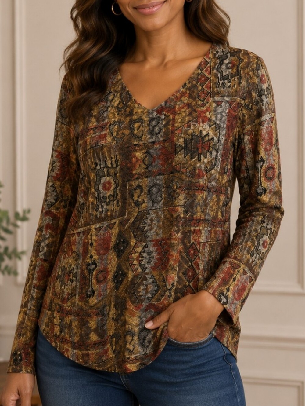 Coldwater Creek Long Sleeve V Neck Blouse